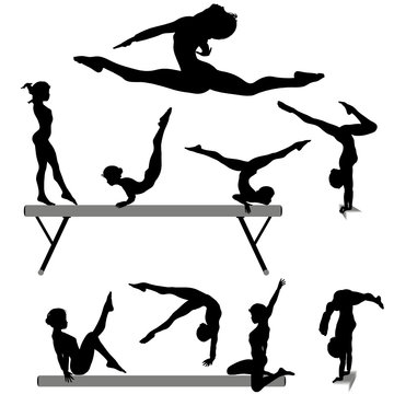 Female gymnast silhouette balance beam gymnastics exercises