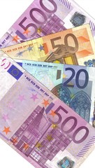 detail euro banknotes of different value