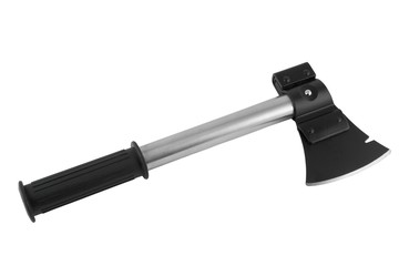 Modern metallic axe isolated on white background