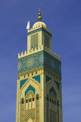 Fototapeta na wymiar Minaret of the Hassan II Mosque in Casablanca, Morocco