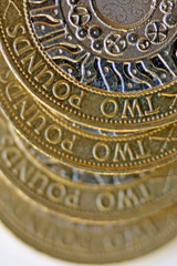 gradual blur close up two pound coins