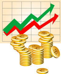 Vector illustration of business graph with coins
