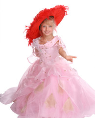 Girl in pink dress and red hat