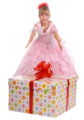 Girl and big gift box.