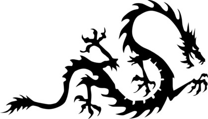 dragon silhouettes vector - obrazy, fototapety, plakaty