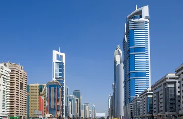 Foto auf Glas Skyline in der Sheikh-Zayed-Road in Dubai © imageteam