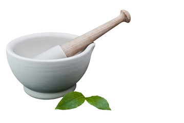 Pestle and Mortar with Bay Leaves