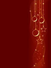 Red Christmas background with Christmas balls and stars