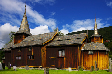Fototapeta na wymiar Picturesque landscape with the old church in Norway