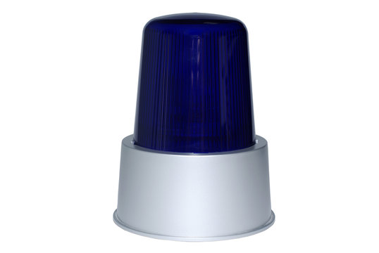 Blue emergency siren light for police or ambulance isolated on white background emergecy warning beacon strobe