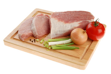 Fresh raw pork loin isolated on white background
