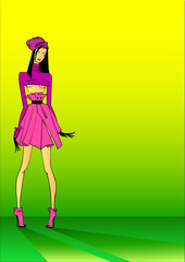 The girl the teenager on a green background