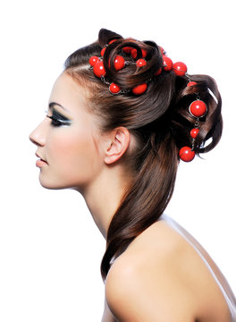 Profile of creativity hairstyle and fashion make-up