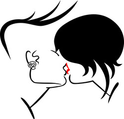 silhouette two falling in love emo on a white background