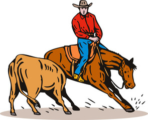 Rodeo cowboy horse cutting © Redwater Vectors