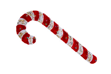 Striped red and white candy cane with stars.