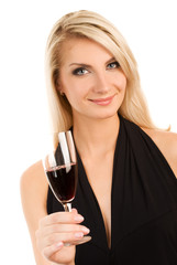 Beautiful young woman with a glass of red wine