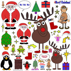 Christmas Themed Cartoon Collection - Isolated on white