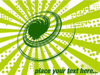 Abstract green tornado splast halftone background with rays