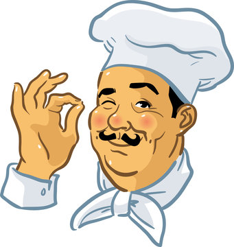 Winking Pizza Chef giving the "okay" sign - vector illustration