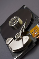 Inside computer disk (hard) drive.