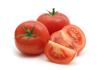 slice fresh tomatoes on white background