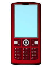 red mobile phone isolated on white - front projection