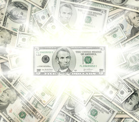 Dollar banknotes glowing concept