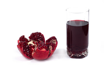 isolated pomegranate fruit and juice