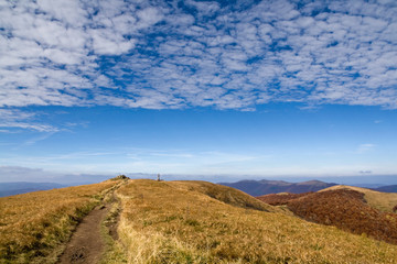 Mountain view with blue sky and clouds (Bieszczady - Poland)