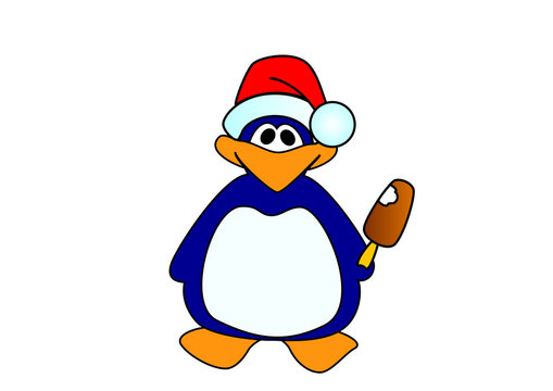 Christmas penguin with ice-cream on a white backgroun