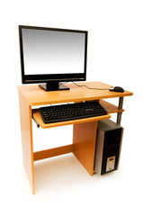 Computer and desk isolated on the white