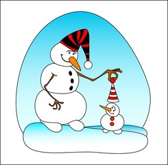 Two smiling snowballs on a blue background