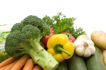 fresh vegetables on white background.