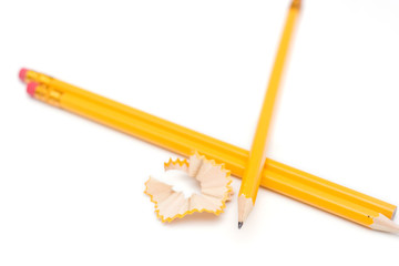 yellow pencils with eraser isolated on white