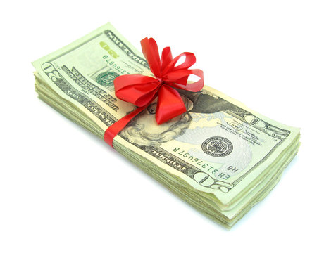 Thousend dollars for gift with red tie