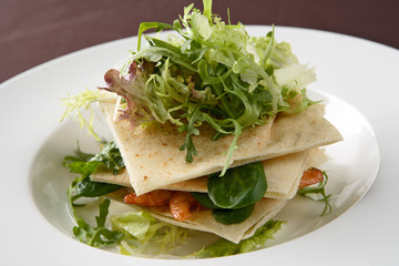 Sandwich with greens and shrimps