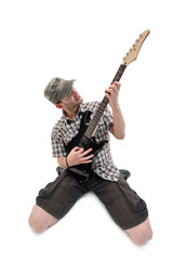 Guitar player isolated against white background