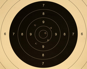 Pistol 25 meter target with 5 holes, 47 scored