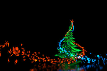3D Neon Light Christmas Tree! Isolated on black