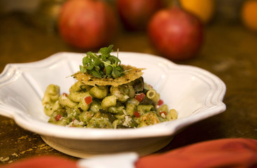 Rock Shrimp and Brown Rice Pasta with Grilled Portobello Mushroo