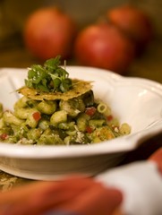 Rock Shrimp and Brown Rice Pasta with Grilled Portobello Mushroo