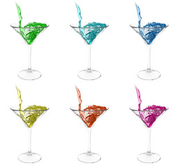 Nine cocktail glasses