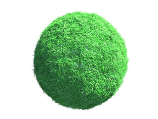 Green globe covered with grass on white background