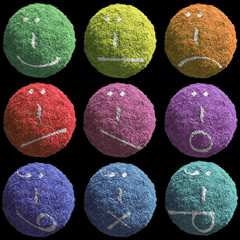 Nine fluffy smiley set balls