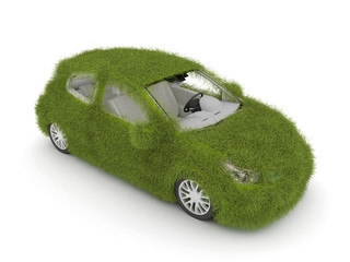 3d Ecological friendly auto decorated with green grass.