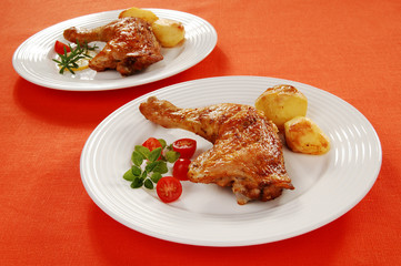 Roasted chicken leg with vegetables