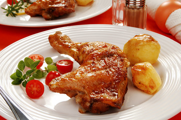 Rosted chicken leg with vegetables