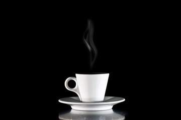 White Cup of coffee on a black background