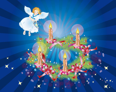 Angel sets fire in chaplet in Advent style